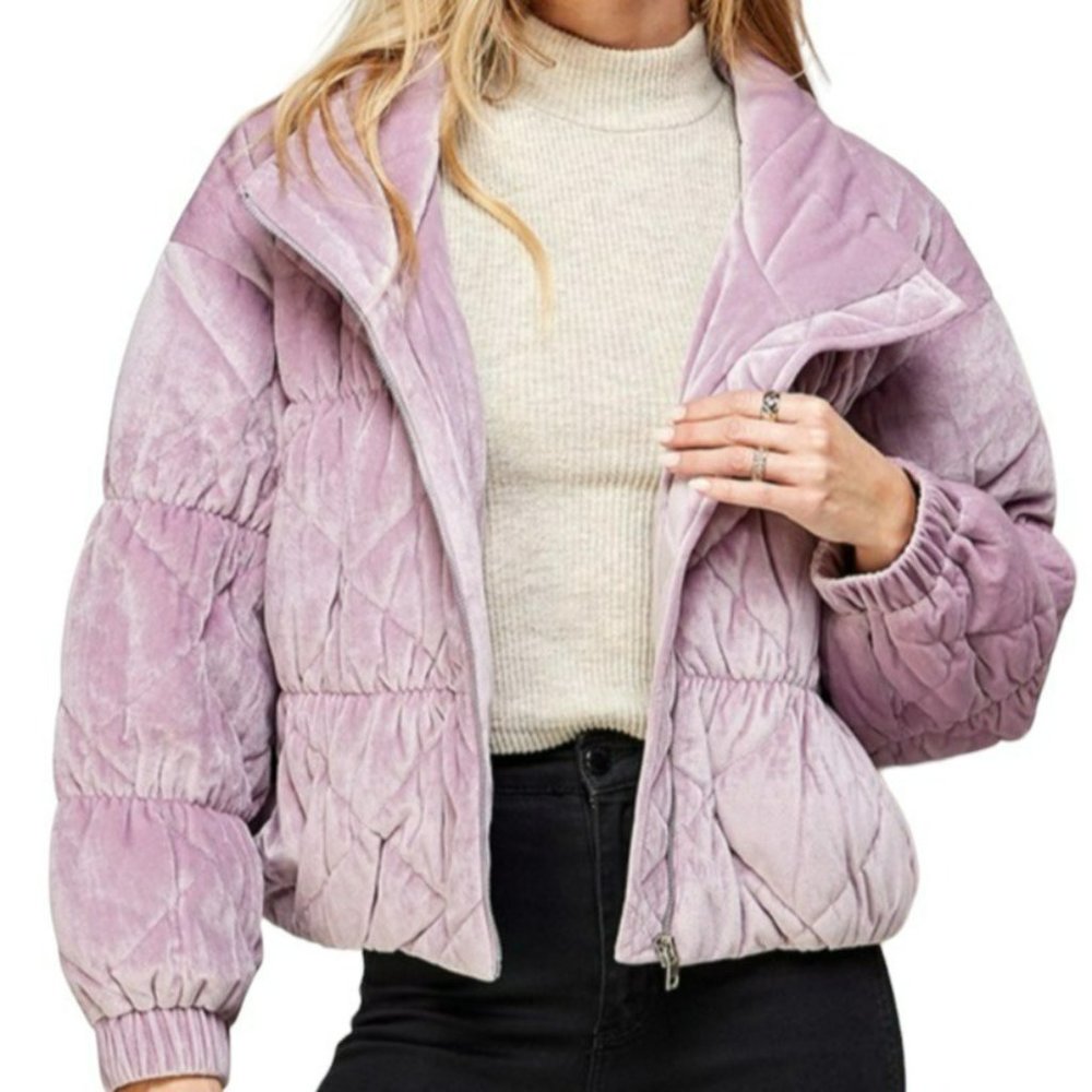 Sweet Lemon Lavender Fields Velvet Puffer Jacket Size Large NWT